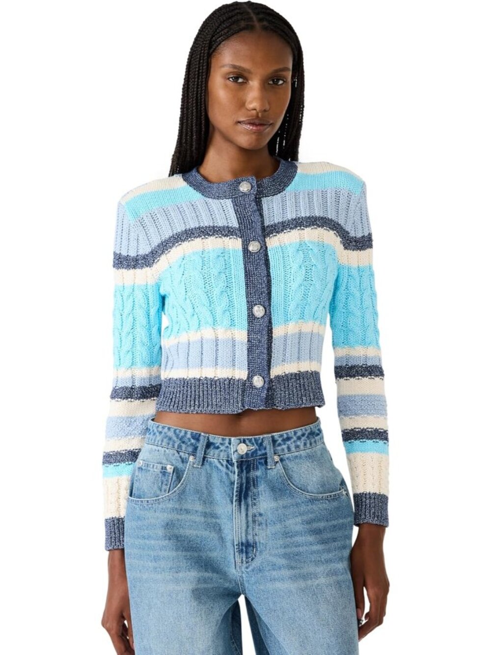 Steve Madden Women's Multi Long Sleeve Imported Eviee Cardigan Sweater